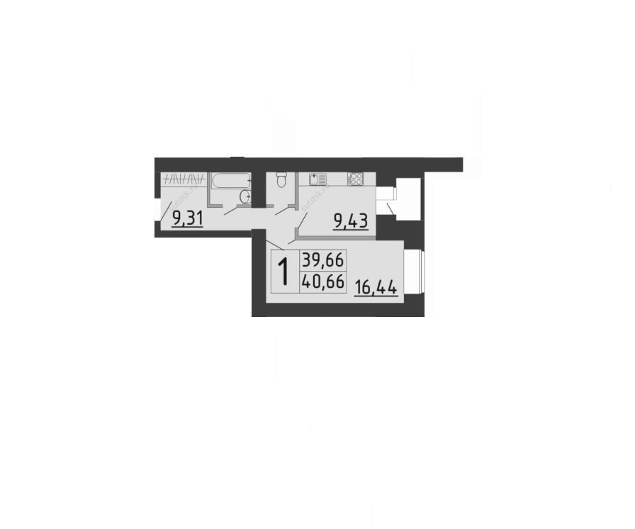1-комнатная 39.6 м2 в ЖК undefined корпус null этаж 15