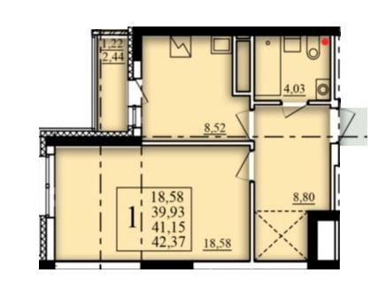 1-комнатная 41 м2 в ЖК Паруса корпус null этаж 15