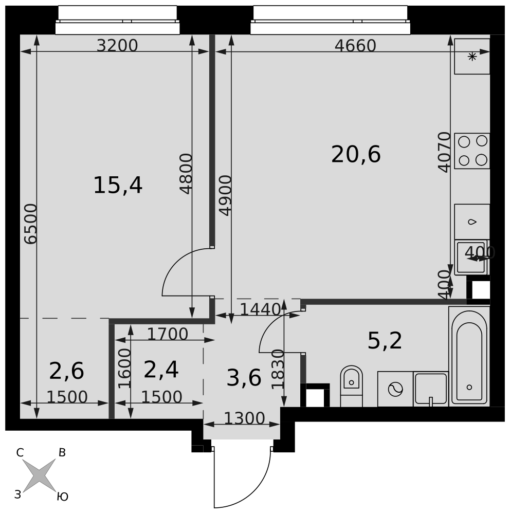 2-комнатная 49 м2 в ЖК Симоновский Вал корпус null этаж 15