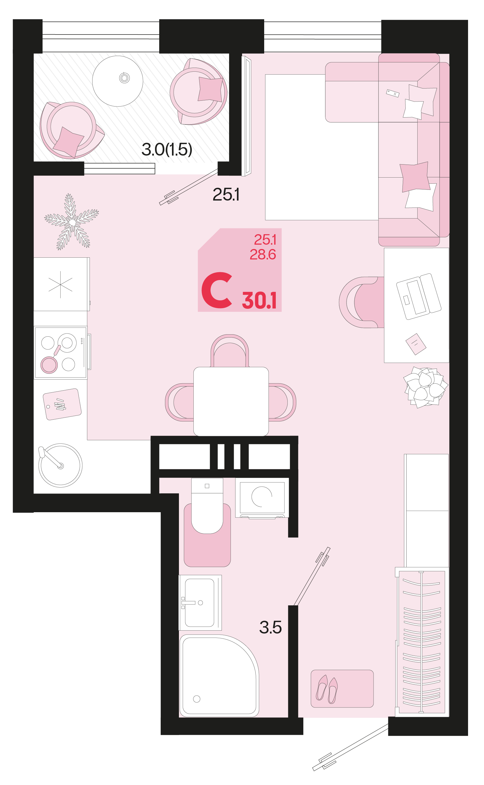 Студия 30 м2 в ЖК Первое место корпус null этаж 16