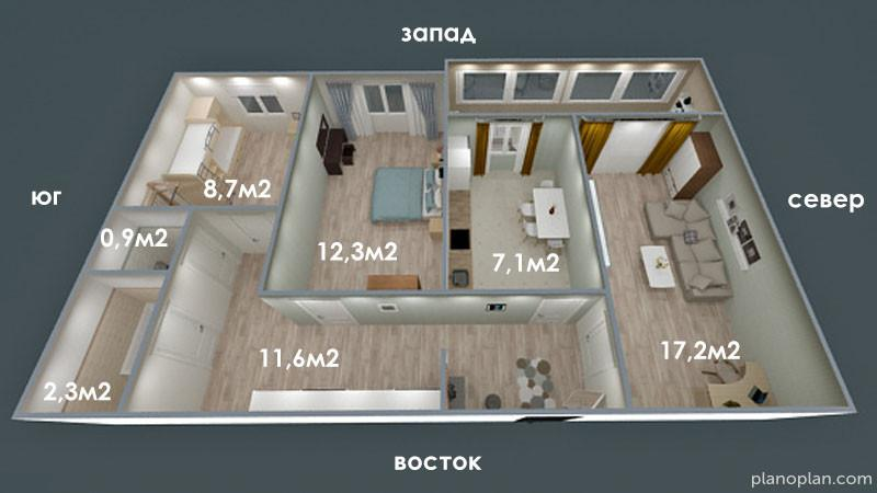 3-комнатная 62.4 м2 в ЖК undefined корпус null этаж 15
