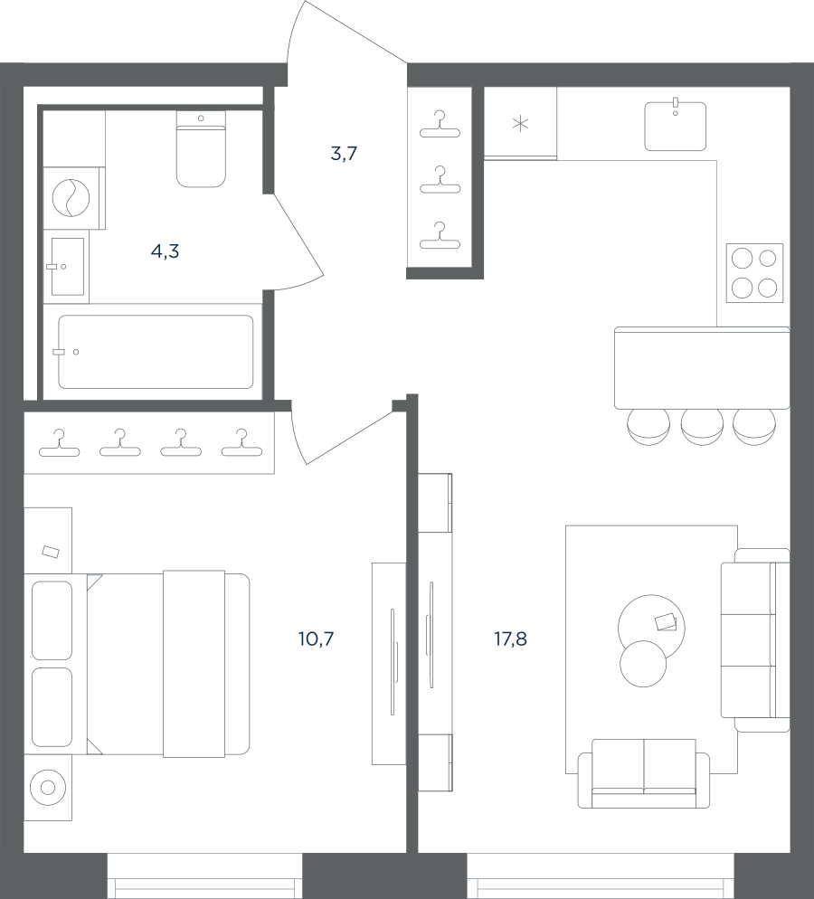 1-комнатная 36 м2 в ЖК Равновесие корпус null этаж 3