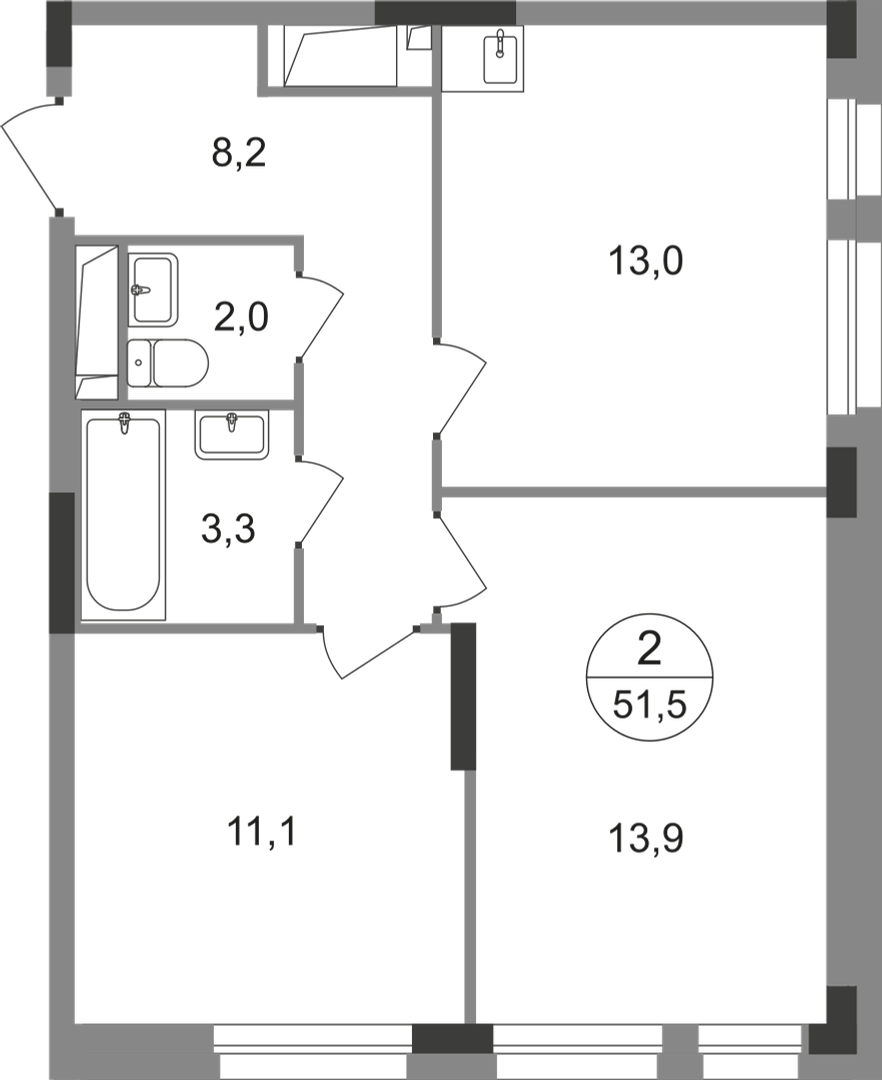 2-комнатная 51 м2 в ЖК Первый Московский корпус null этаж 9