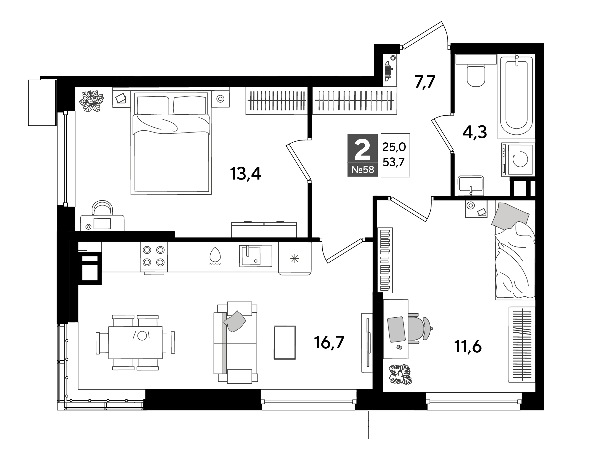 2-комнатная 53 м2 в ЖК Dogma Park корпус null этаж 9