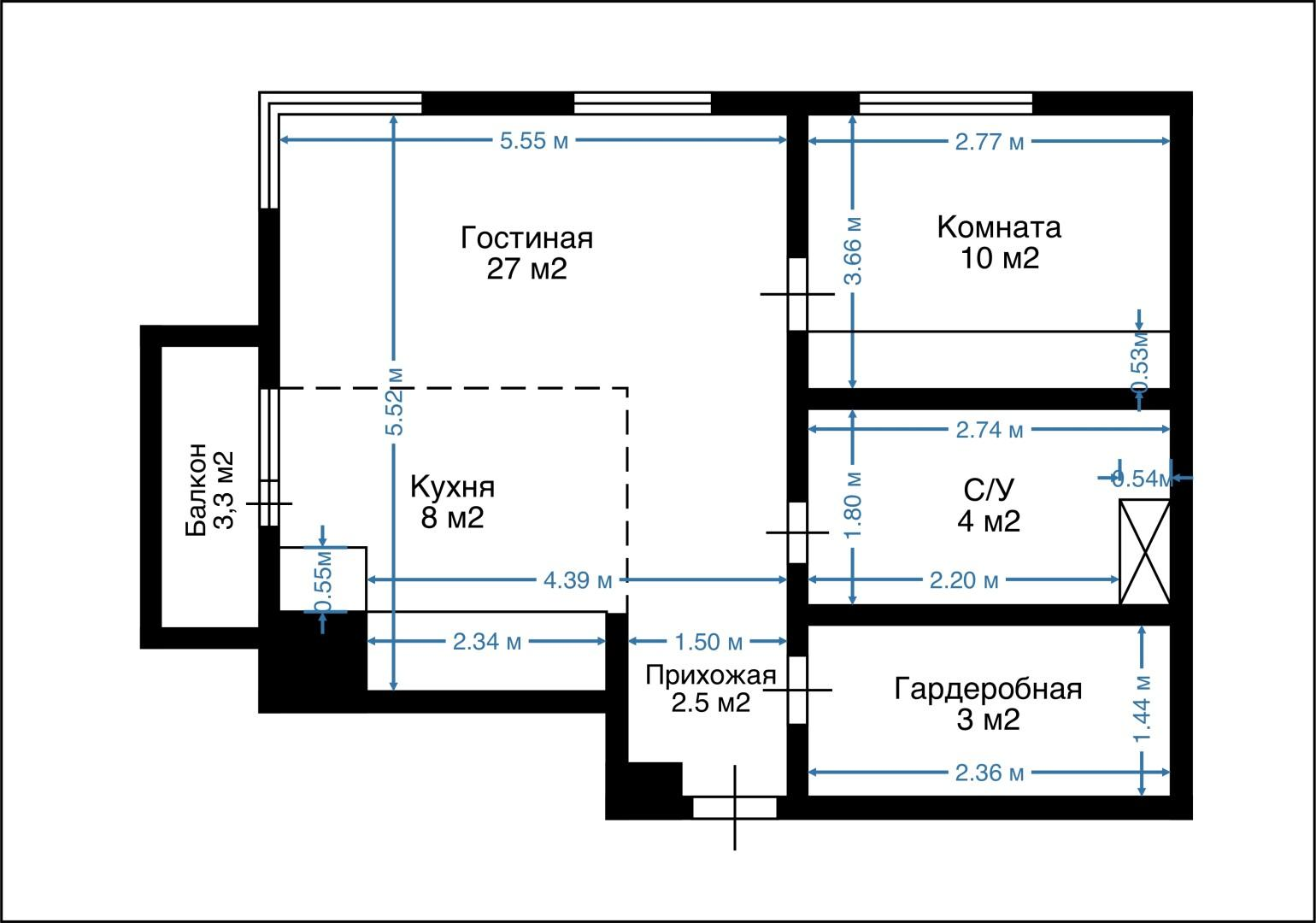 2-комнатная 49.5 м2 в ЖК undefined корпус null этаж 2