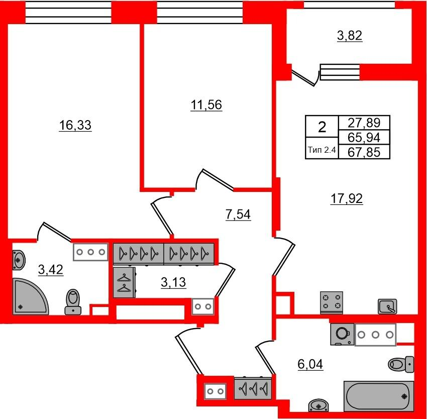2-комнатная 65 м2 в ЖК Setl Ривьера корпус null этаж 11