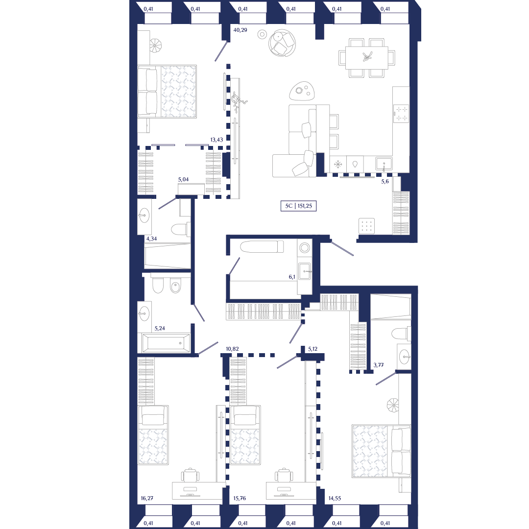 5-комнатная 150 м2 в ЖК Unity Center корпус null этаж 11