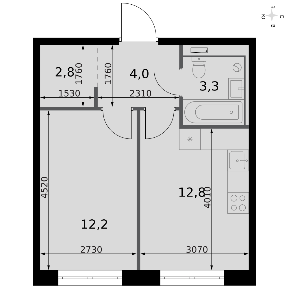 1-комнатная 35 м2 в ЖК Фриссон корпус null этаж 17