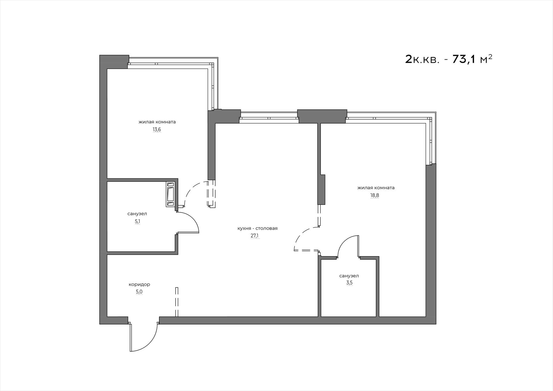 2-комнатная 73 м2 в ЖК WELLART City корпус null этаж 15