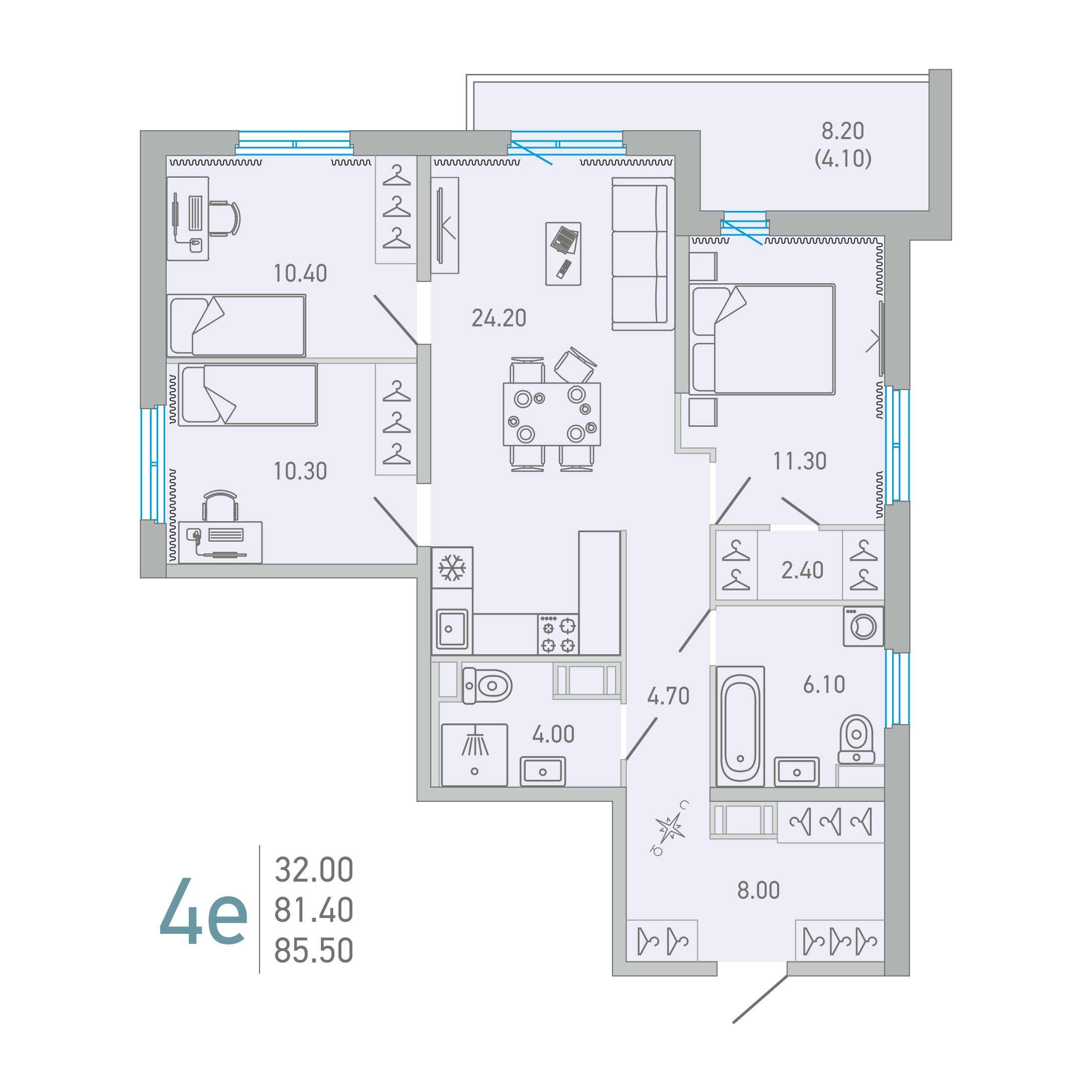 3-комнатная 85 м2 в ЖК LOVO корпус null этаж 16