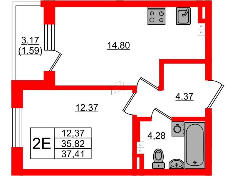 1-комнатная 36 м2 в ЖК Золотые купола. Новая История корпус null этаж 3