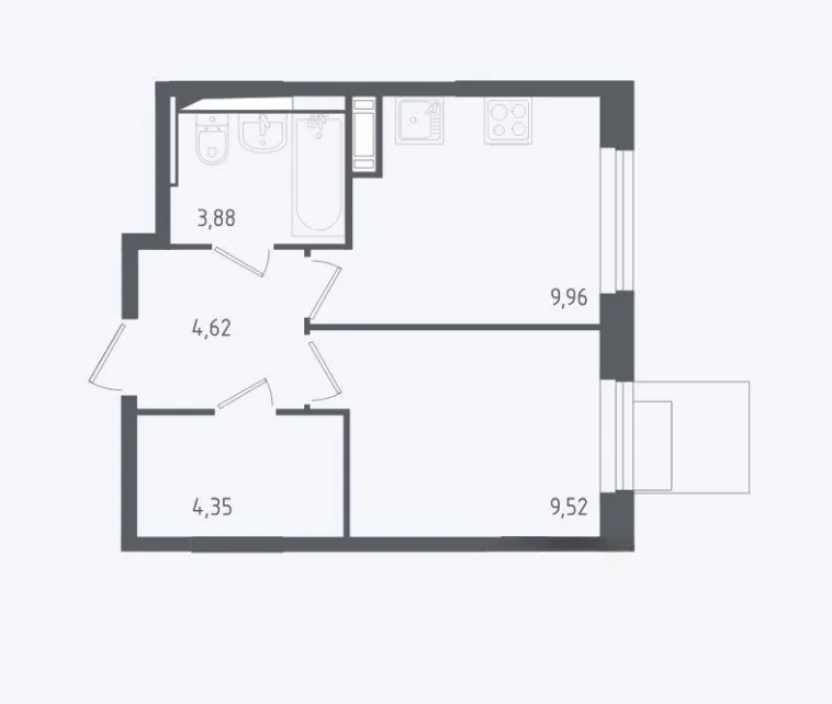 1-комнатная 32.3 м2 в ЖК undefined корпус null этаж 2