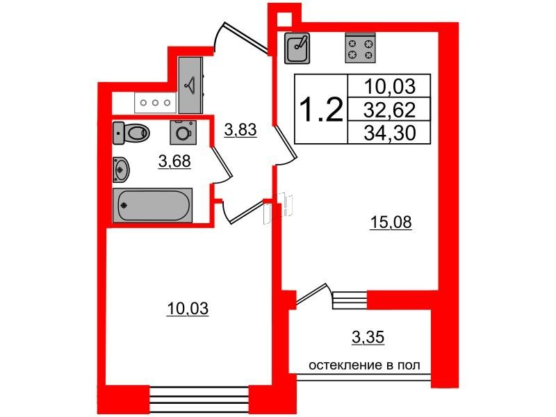 1-комнатная 32 м2 в ЖК Титул в Московском корпус null этаж 6
