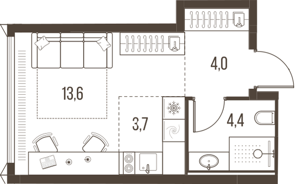 1-комнатная 25 м2 в ЖК High Life корпус null этаж 6