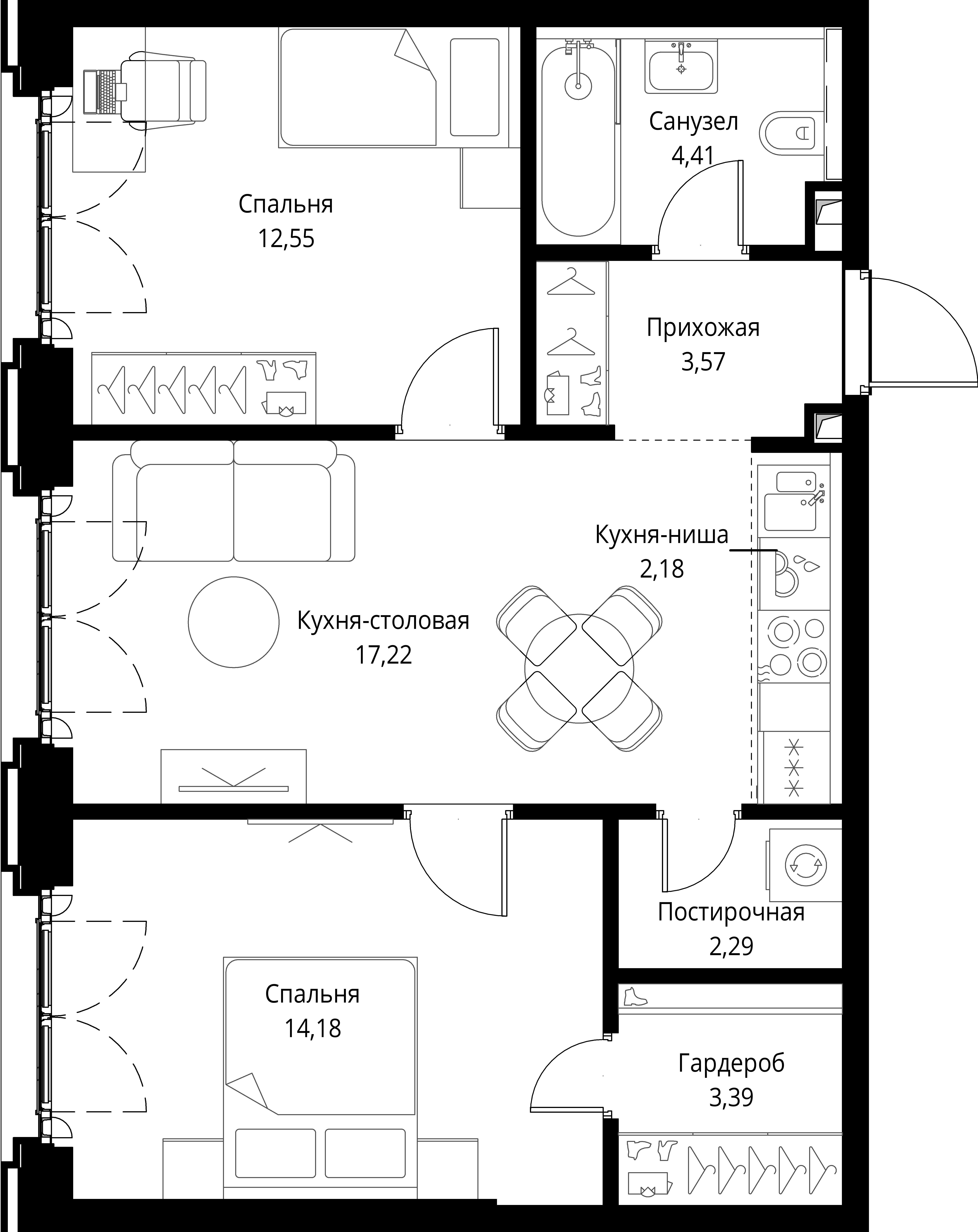 2-комнатная 59 м2 в ЖК Сити Бэй корпус null этаж 6