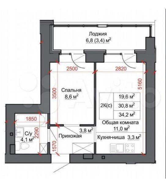 2-комнатная 34.2 м2 в ЖК undefined корпус null этаж 4