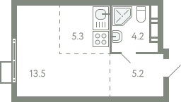 Студия 27 м2 в ЖК Ново-Молоково корпус null этаж 6