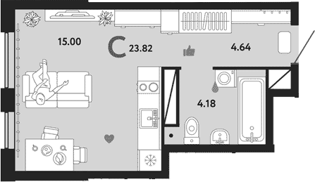 Студия 23.8 м2 в ЖК undefined корпус null этаж 26