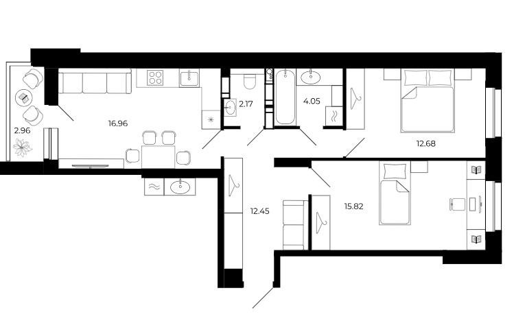 2-комнатная 65.3 м2 в ЖК undefined корпус null этаж 4