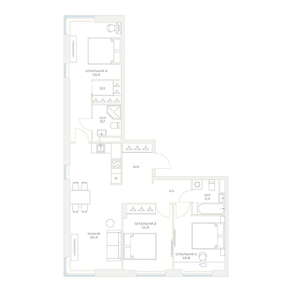 4-комнатная 85 м2 в ЖК Детали корпус null этаж 8