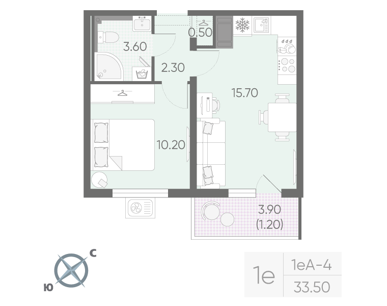 1-комнатная 33 м2 в ЖК Зеркальный ручей корпус null этаж 22