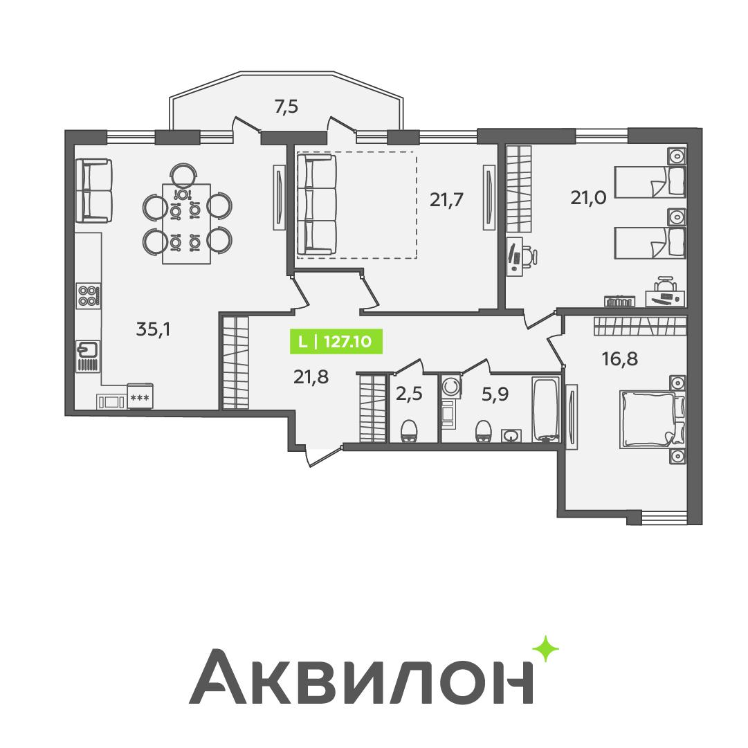 Студия 127 м2 в ЖК PROMENADE корпус null этаж 4