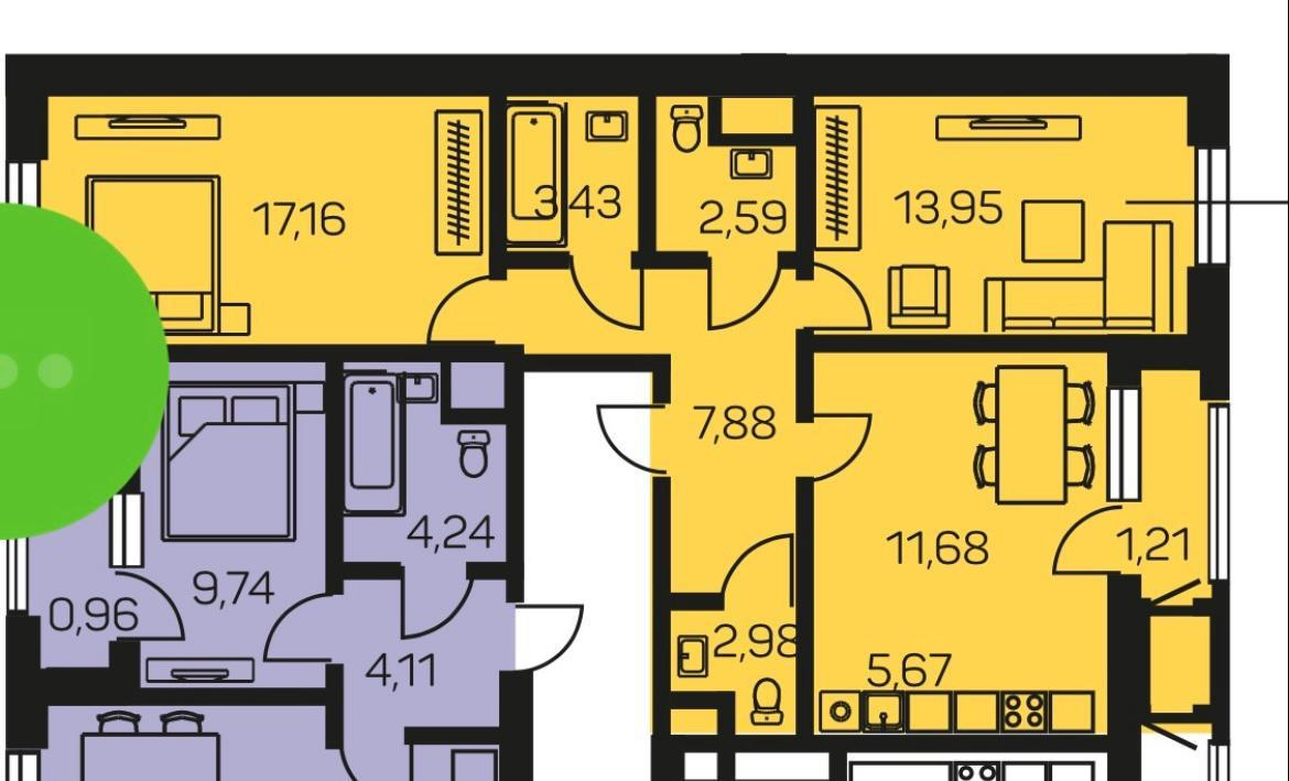 2-комнатная 66 м2 в ЖК undefined корпус null этаж 6