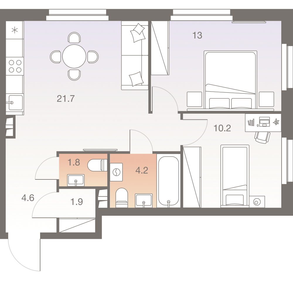 3-комнатная 57 м2 в ЖК Twelve корпус null этаж 14