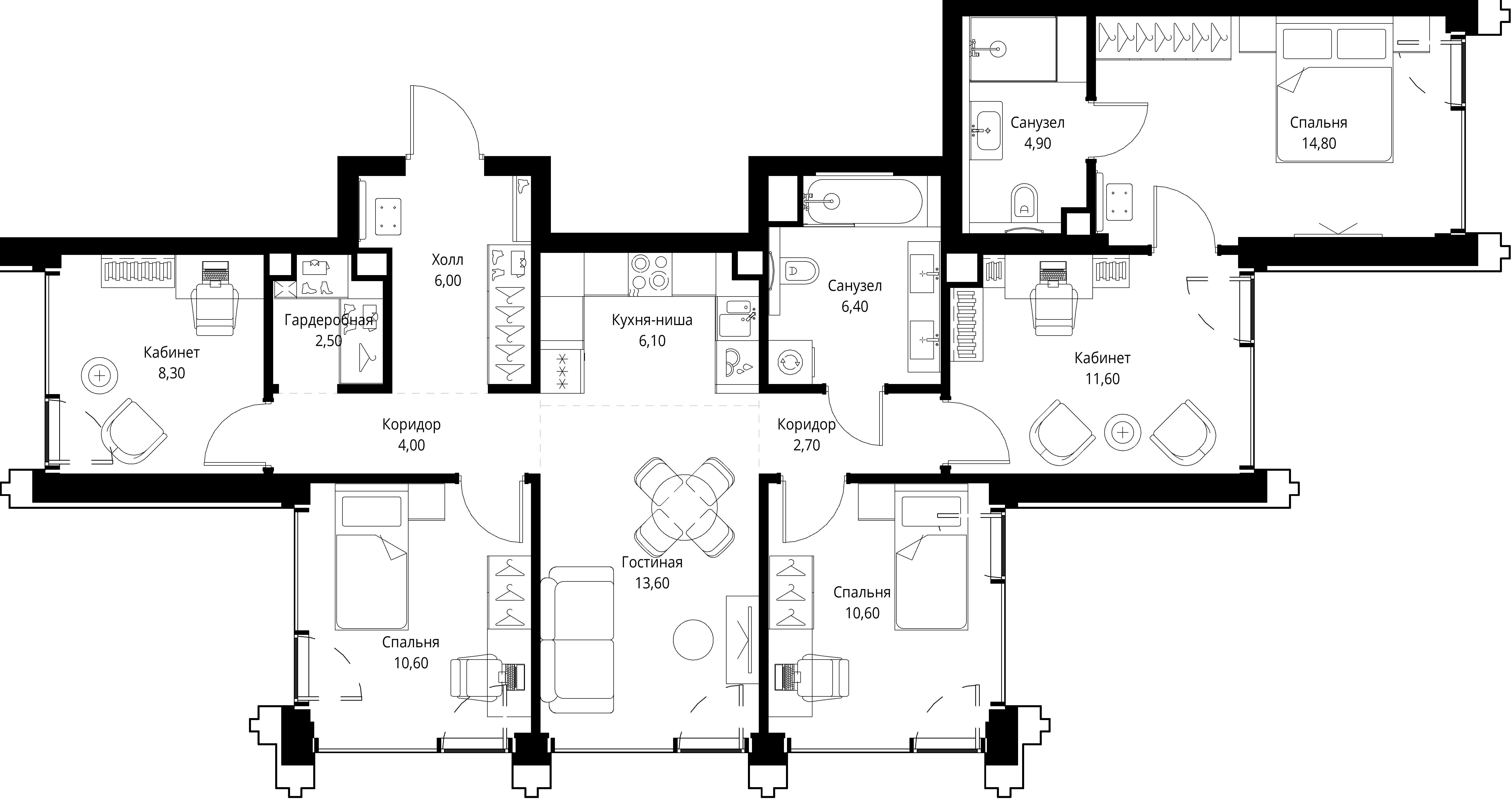 5-комнатная 102 м2 в ЖК SET корпус null этаж 51