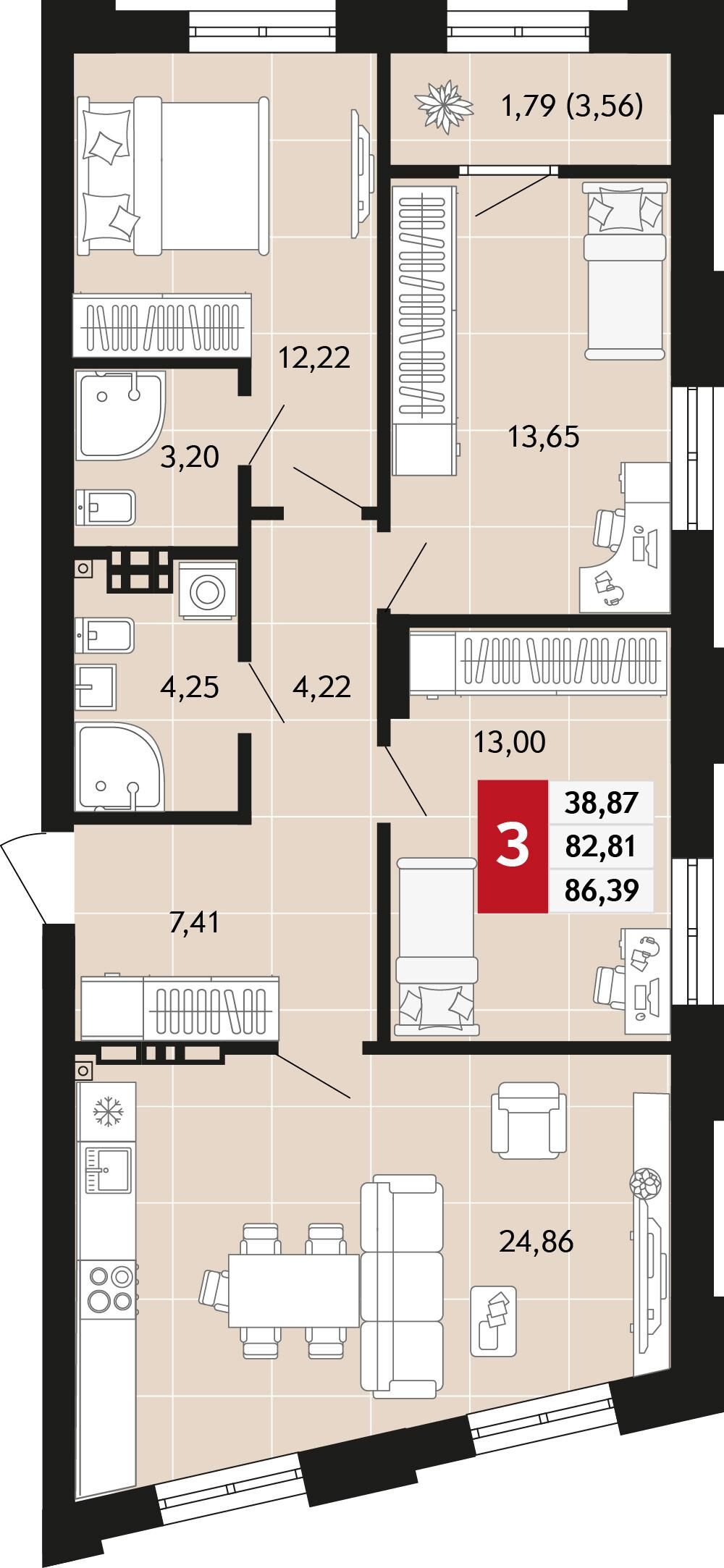 3-комнатная 86 м2 в ЖК Невский корпус null этаж 9