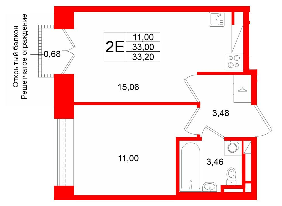 1-комнатная 33 м2 в ЖК Аристократ корпус null этаж 7