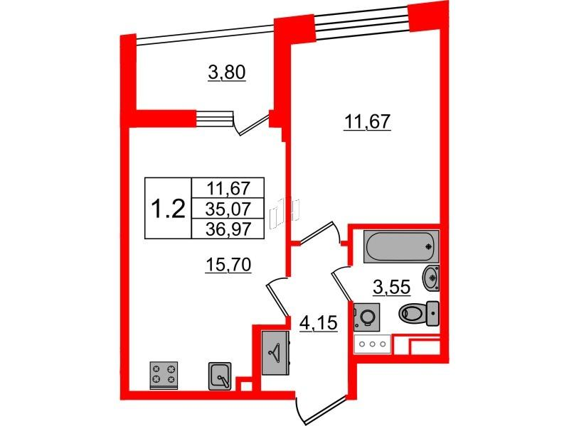 1-комнатная 35 м2 в ЖК Бионика Заповедная корпус null этаж 2