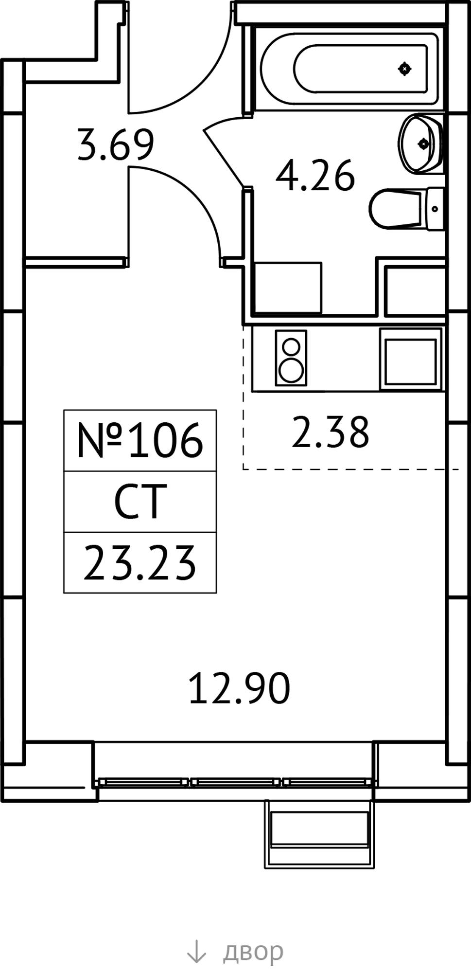 Студия 23 м2 в ЖК Новотомилино корпус null этаж 2