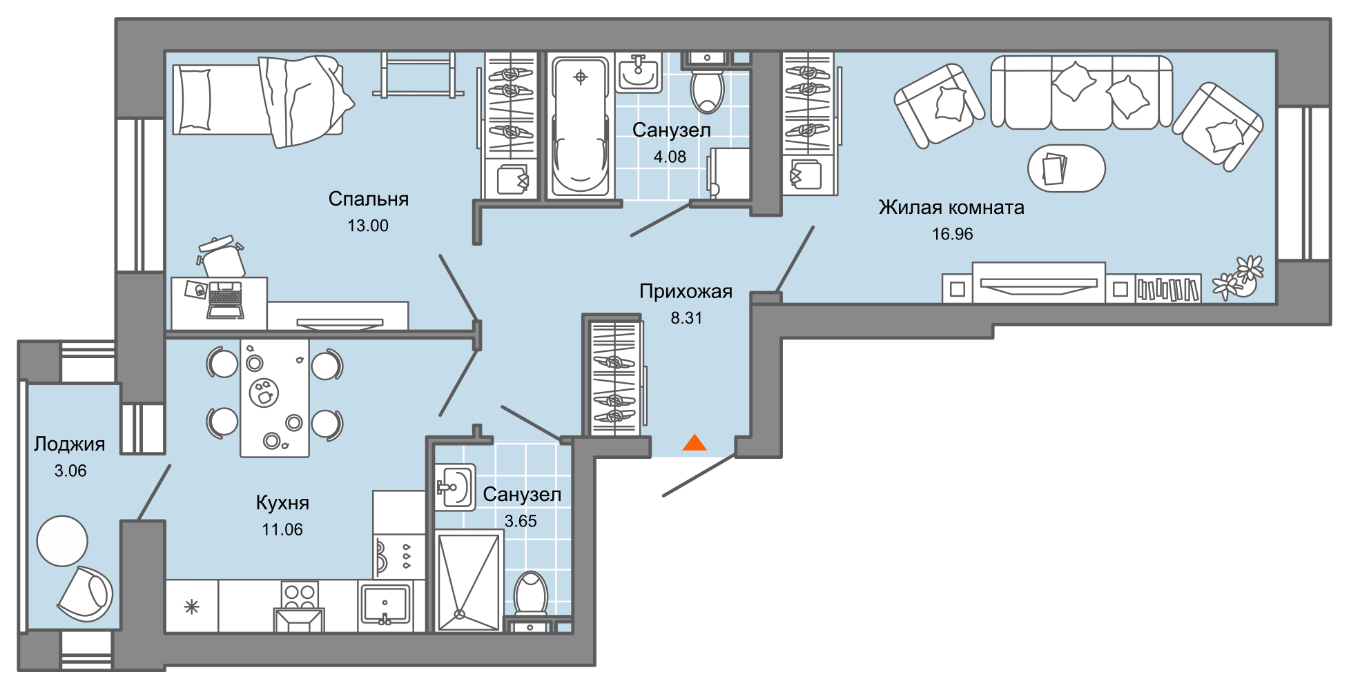 2-комнатная 59 м2 в ЖК ZNAK корпус null этаж 7