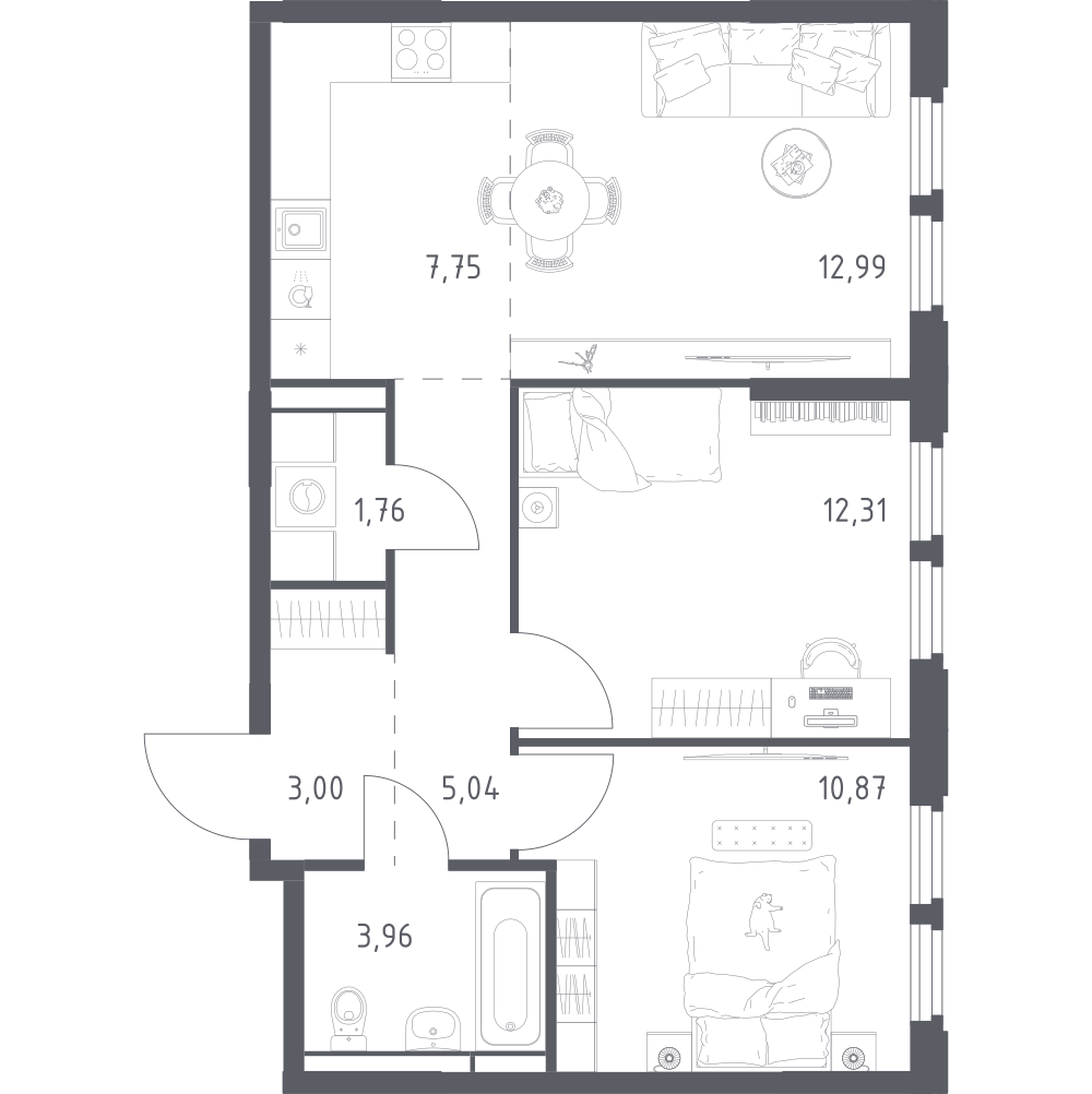 Студия 57 м2 в ЖК Космический Квартал корпус null этаж 7