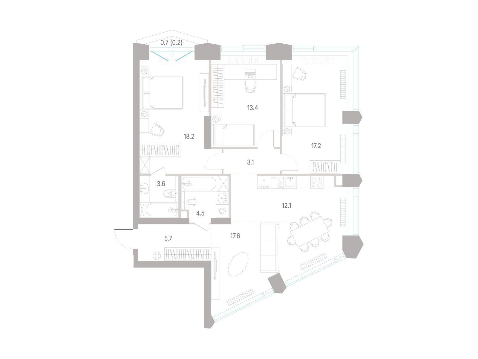 3-комнатная 95 м2 в ЖК КОД Сокольники корпус null этаж 10
