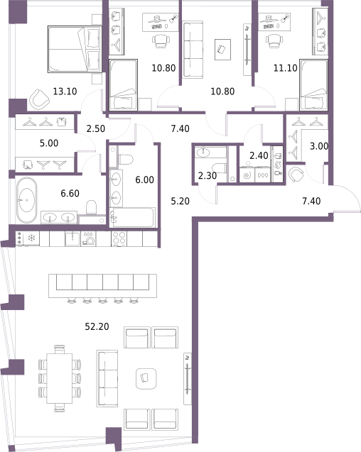 4-комнатная 146 м2 в ЖК Северный порт. Береговые кварталы корпус null этаж 11