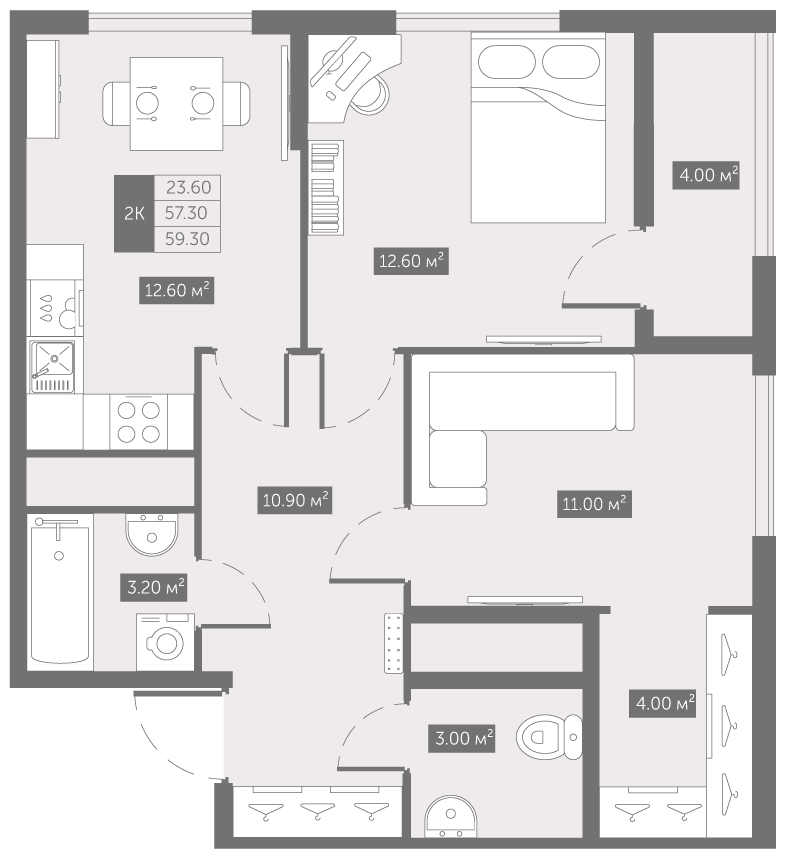 2-комнатная 59 м2 в ЖК Квартал "Новый Московский" корпус null этаж 8
