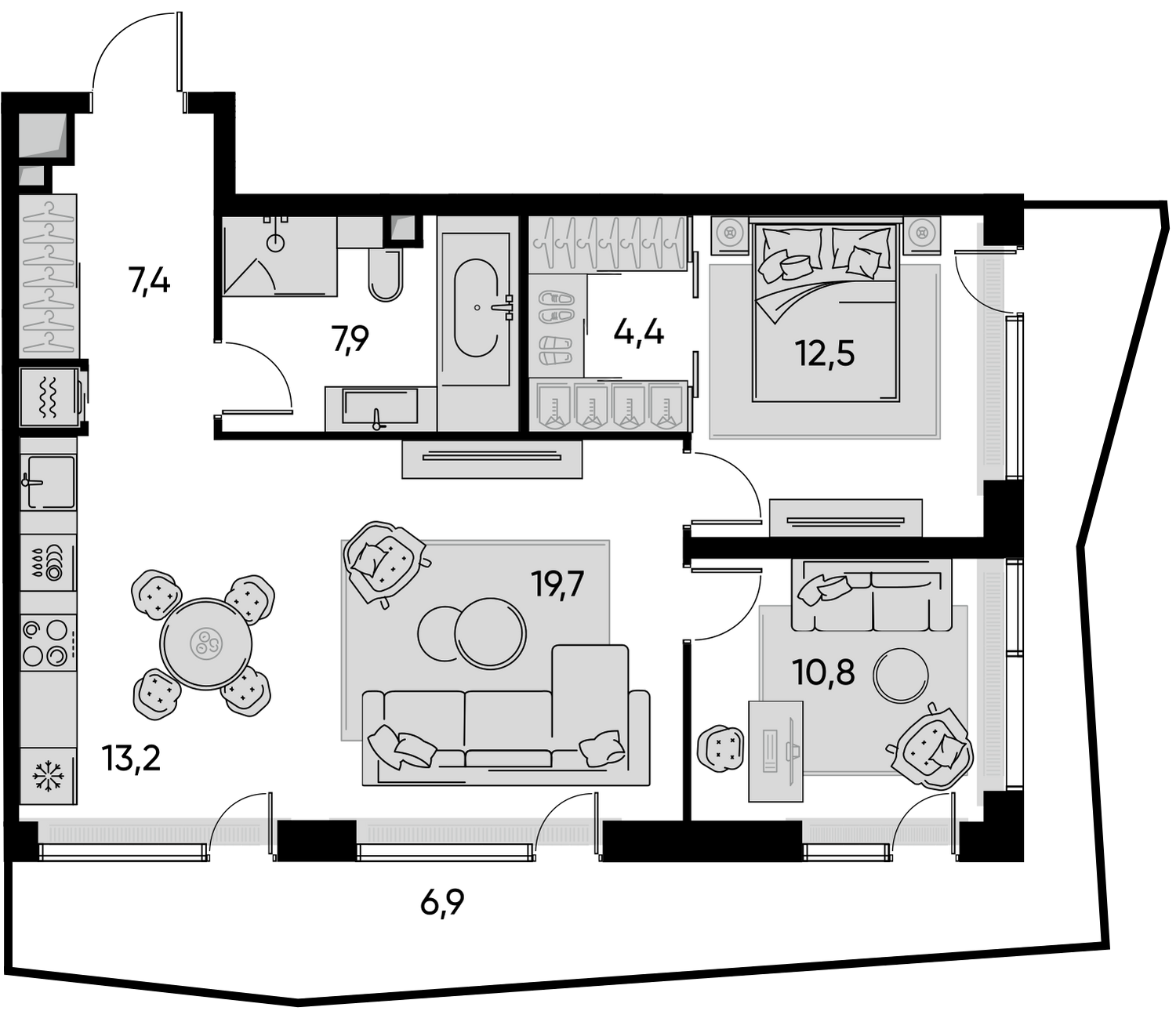 3-комнатная 82 м2 в ЖК Pride корпус null этаж 2