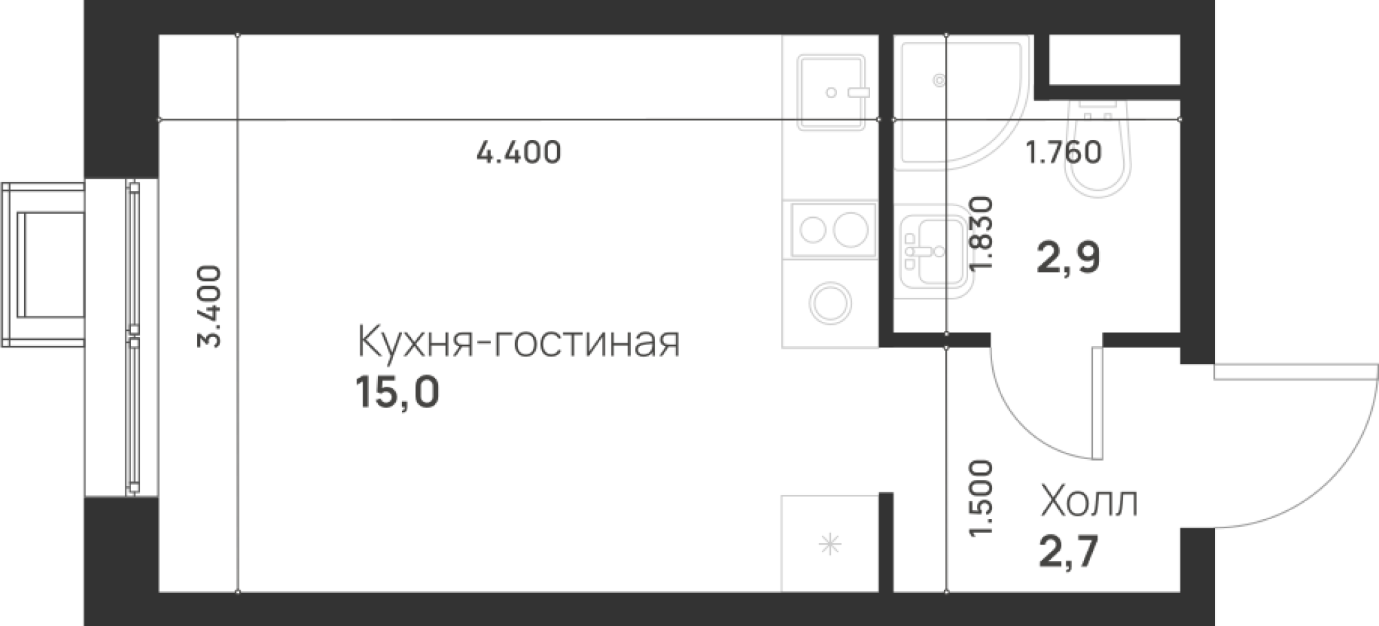 Студия 20 м2 в ЖК Форевиль корпус null этаж 14