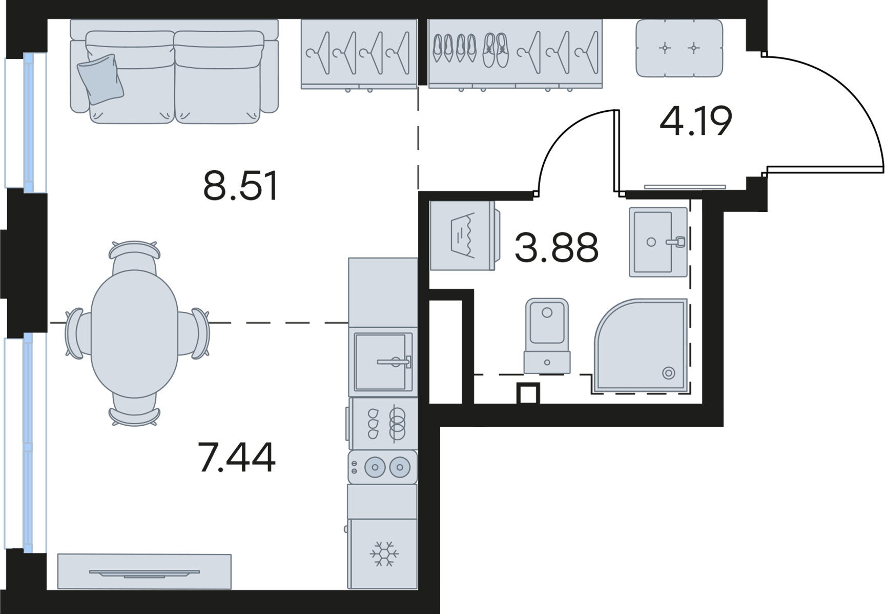 Студия 24 м2 в ЖК GloraX Левобережный корпус null этаж 8