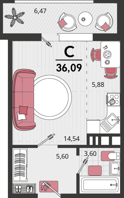1-комнатная 36 м2 в ЖК Родные просторы корпус null этаж 8