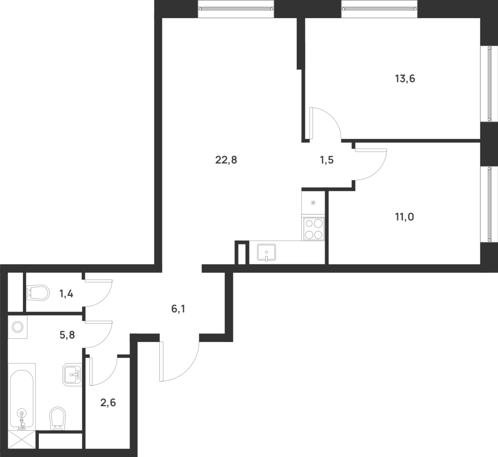 2-комнатная 64 м2 в ЖК Foreville корпус null этаж 1
