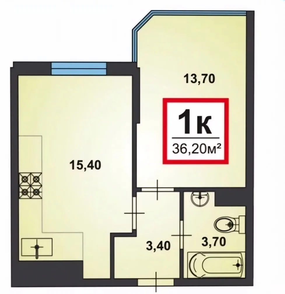 1-комнатная 36.2 м2 в ЖК undefined корпус null этаж 8