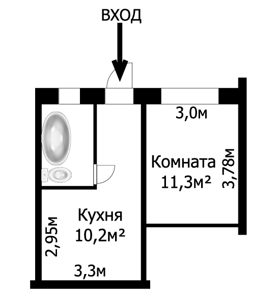 1-комнатная 28.6 м2 в ЖК undefined корпус null этаж 1