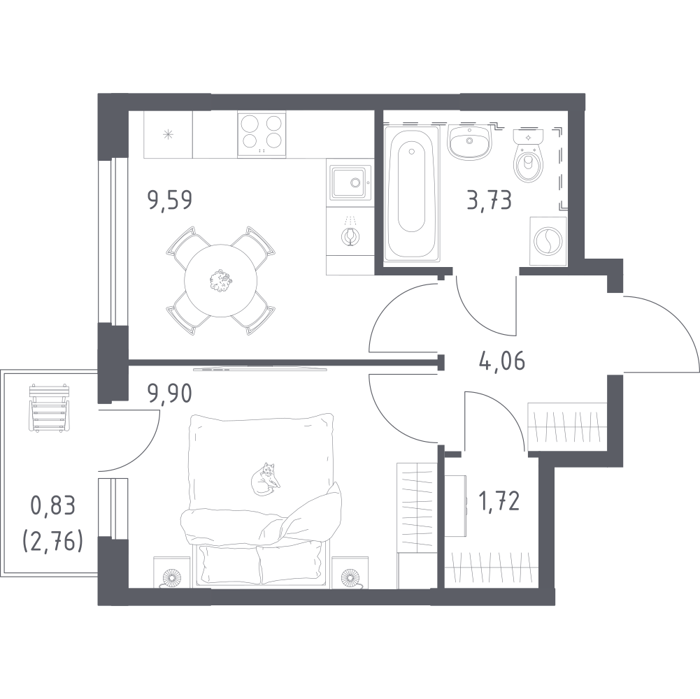1-комнатная 29 м2 в ЖК Урбан Мартен корпус null этаж 9