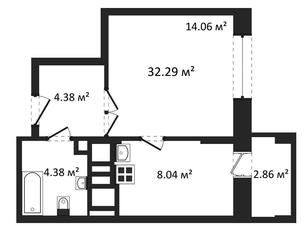 1-комнатная 31.2 м2 в ЖК undefined корпус null этаж 5