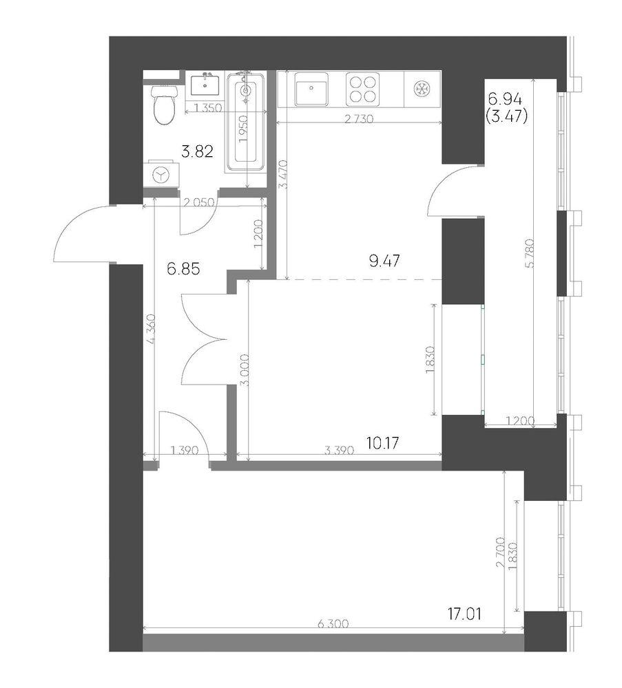 2-комнатная 50 м2 в ЖК Калина корпус null этаж 5
