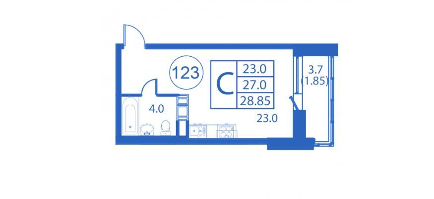 Студия 30.7 м2 в ЖК undefined корпус null этаж 3