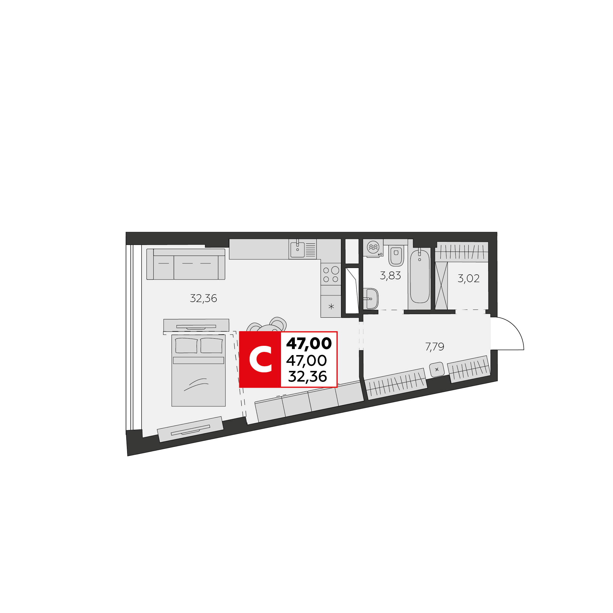 Студия 47 м2 в ЖК Высотка корпус null этаж 3